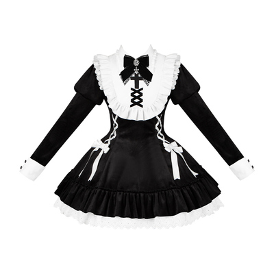 【氧离子】withpuji原创设计甜酷少女荷叶边丝绒连衣裙冬款三子