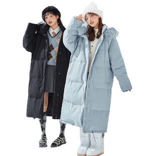 唐狮冬季新款羽绒服女过膝超长款可脱卸仿貉子毛领净色保暖厚外套