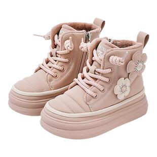 teenmix2025新款秋冬季儿童高帮休闲运动鞋女童加绒保暖二棉靴子