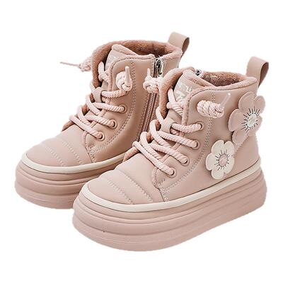 teenmix2025新款秋冬季儿童高帮休闲运动鞋女童加绒保暖二棉靴子