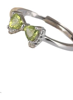 天然橄榄石女纯银甜美蝴蝶结戒指