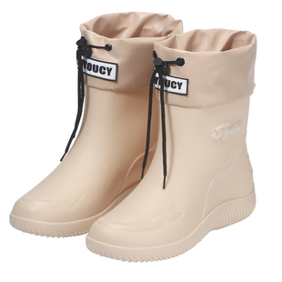 时尚束口雨鞋女短筒防水防滑松紧带户外胶鞋厨房保暖加绒工作雨靴