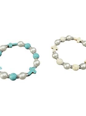 复古绿石裂纹十字架手链男潮