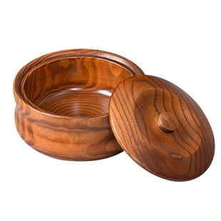 蒙古藏式实木一体带盖家用糌粑白糖奶渣内蒙炒米酥油收纳木碗带盖