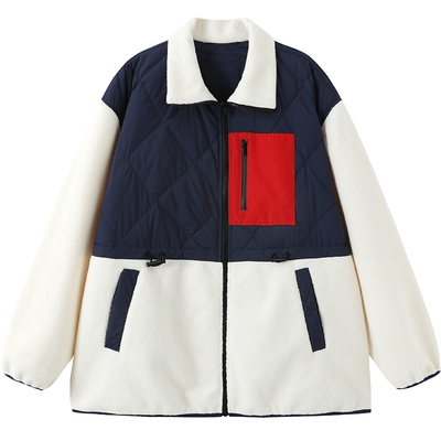 有兰立领拼接撞色羽绒服