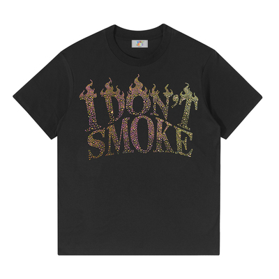 官方正品IDONTSMOKE国潮彩色镶钻字母短袖T恤男女宽松水钻情侣款