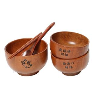 刻字实木碗可爱餐具婴儿童辅食小防摔烫大泡面家用食品级耐高温