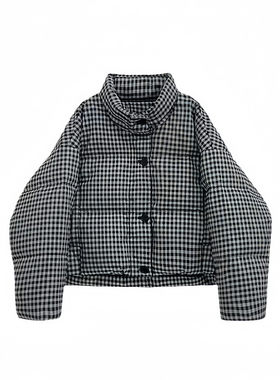 晶煊韩国高级感短款千鸟格羽绒服