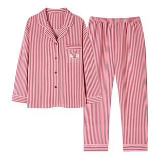 芬腾可安睡衣女款2026新款冬高级感薄绒加厚大码竖纹家居服秋冬天