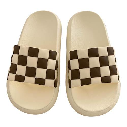 细细条时尚情侣居家外穿黑白棋盘格拖鞋防滑软厚底沙滩凉拖男ins