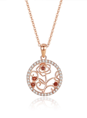 欧美圆形玫瑰吊坠锁骨链纯银时尚