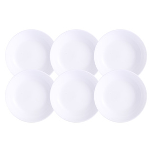 乐美雅深盘6只装菜盘家用骨碟钢化玻璃纯白色餐具小号高级感盘子