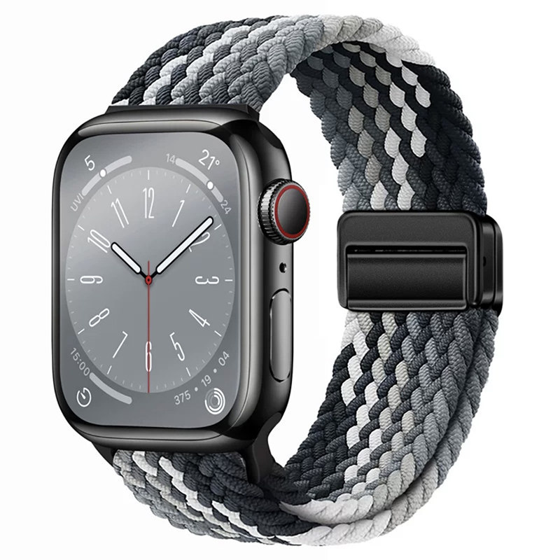 苹果表带适用iwatch11手表带applewatchS9磁吸ultra运动透气弹力S8新款S10尼龙编织S7女款腕表回环红色春夏SE