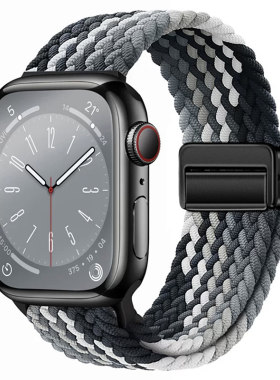 苹果手表表带适用iwatch11带applewatchS9磁吸ultra运动透气弹力S8新款S10尼龙编织S7女款腕表回环红色春夏SE