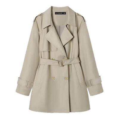 拉夏贝尔/La Chapelle秋季英伦风中长款卡其色风衣休闲宽松外套女