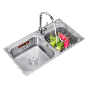 加厚304不锈钢水槽  双槽套餐  带插刀架 厨房洗菜盆碗池双盆包邮