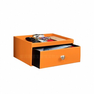 桌面抽屉收纳盒玄关柜钥匙杂物整理盒皮质轻奢茶几床头台面置物架