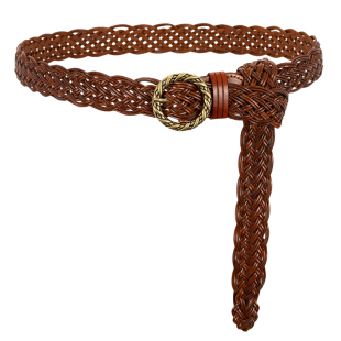 复古铜色扣手工编织女士腰带镂空皮带圆扣百搭时尚休闲女裤带裙带