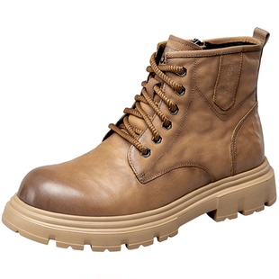 意尔康男鞋2025冬季真皮大黄靴子男士加绒男款工装马丁靴高帮皮鞋
