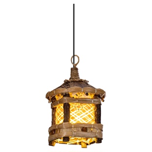 泰国实木竹编吊灯家用客厅餐厅东南亚风格酒店会所复古氛围感灯饰