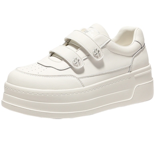 森达厚底小白鞋女26春季新款增高魔术贴休闲板鞋巨好看百搭款鞋子