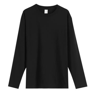 (2件59)210g纯棉圆领纯白长袖T恤宽松春夏季男女款通勤百搭打底衫