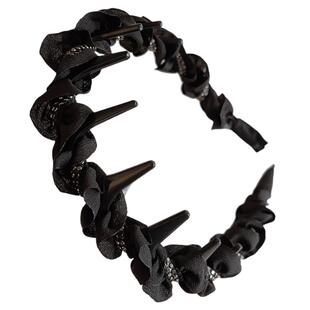 黑色褶皱闪钻缠绕发箍女高颅顶密齿防滑头箍时尚轻奢白发发卡头饰