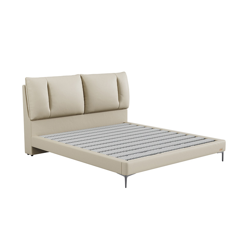 龙凤头层牛皮实大软靠包木框架床