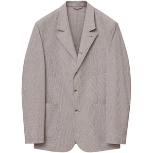 JDV奥莱旗舰店春秋折扣新品浅咖色条纹西装棉质西服外套SMJ4016