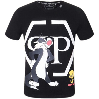 短袖T恤男装野蛮猫字母烫钻欧美