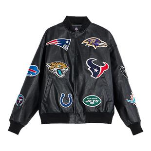 NFL美橄官方全明星球队标棉服 休闲复古美式运动百搭黑棒球服外套