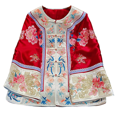 安娜滕新中式棉衣女冬季复古风重工刺绣拼接宽松圆领盘扣棉服棉袄