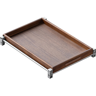 观岚胡桃木托盘铝质底座书房茶室创意茶盘茶点水果盘奉茶盘干泡盘