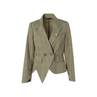 IDPAN女装可露丽修身新款复古时髦设计不对称英格兰格纹西装