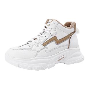 蜘蛛王高帮厚底加绒运动鞋女2024冬季真皮休闲老爹鞋超轻便小白鞋