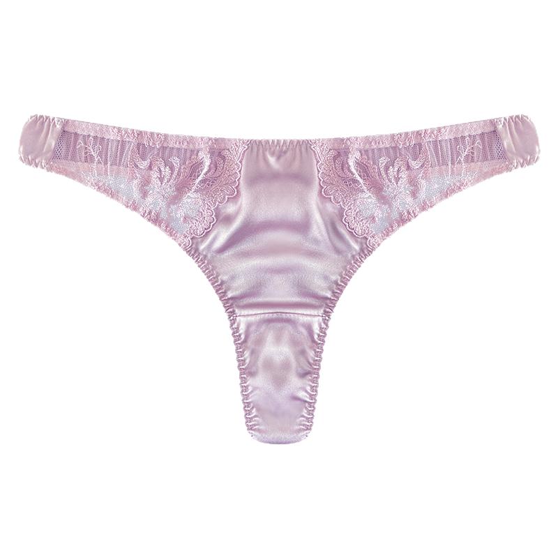 高端桑蚕丝双层档底樱花凤凰花边丁字裤女式性感现做现发手工制作