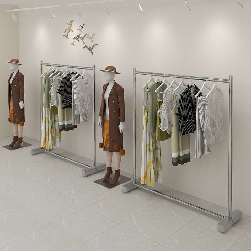 不锈钢拉丝晾衣架落地式房间卧室内折叠晒衣架单杠式宿舍挂衣帽架