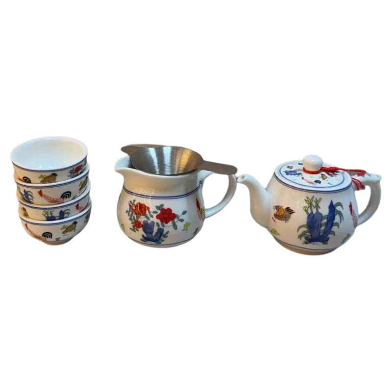 陶泽华茶具斗彩公鸡系列陶瓷功夫茶具组合套装办公室酒店茶楼家用
