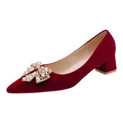 粗跟花朵婚鞋禾秀婚纱两穿孕妇红