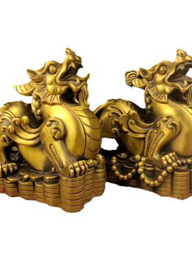 纯铜金钱雌雄貔貅一对镇宅聚招财