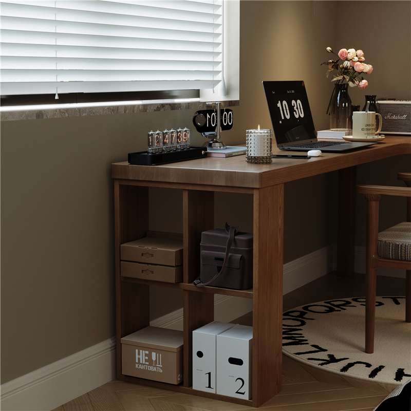 实木转角书桌带柜子家用电脑桌台式卧室墙角l型办公桌学生写字桌