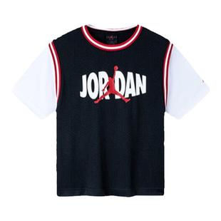 Nike/耐克童装24夏季儿童网眼假两件篮球服JORDAN男童速干短袖T恤