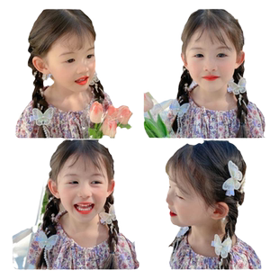 儿童珍珠发夹编发链女童公主可爱超仙长飘带蝴蝶发带蝴蝶发卡发饰