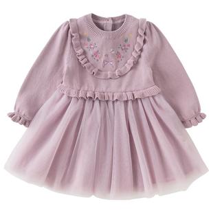 戴维贝拉女童毛衣连衣裙宝宝洋气网纱裙2026秋装新款儿童裙子童装