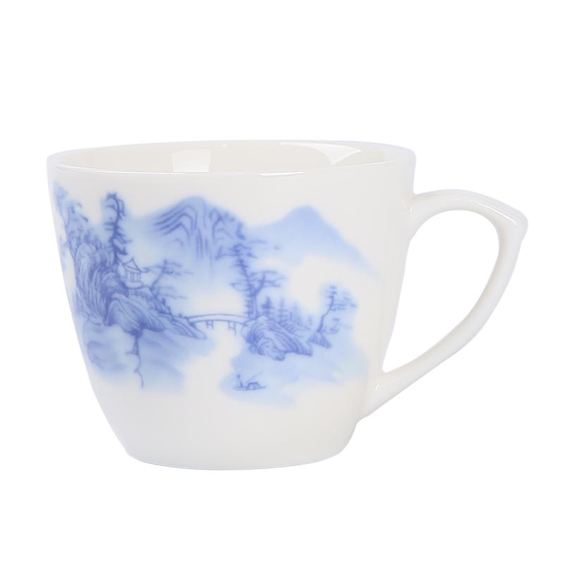 水墨风陶瓷茶杯带把大号功夫茶杯手柄主人杯单杯家用咖啡下午茶杯