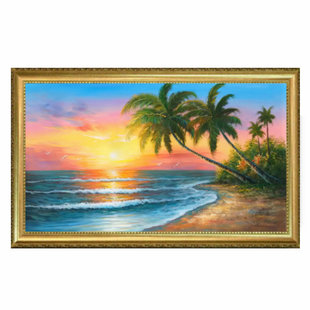 纯手绘油画原创欧式海景椰子树风景画装饰客厅沙发酒店办公室挂画