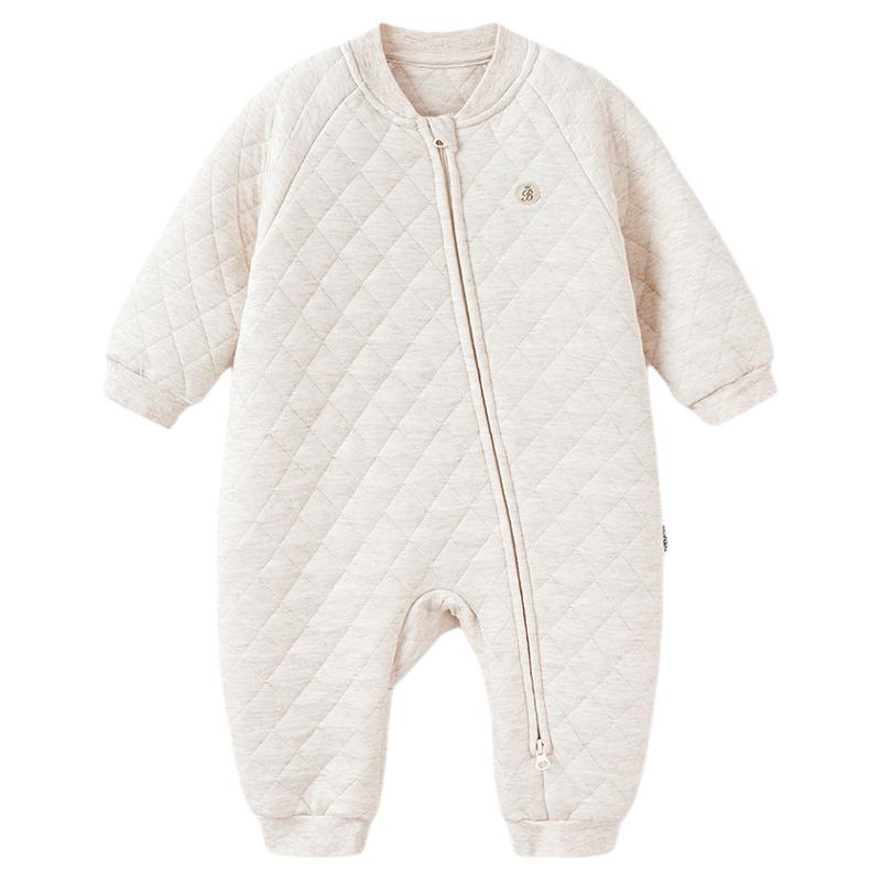 babylove婴幼儿连体衣秋冬居家外出保暖夹棉衣服宝宝斜拉链哈衣