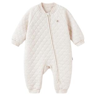 babylove婴幼儿连体衣秋冬居家外出保暖夹棉衣服宝宝斜拉链哈衣