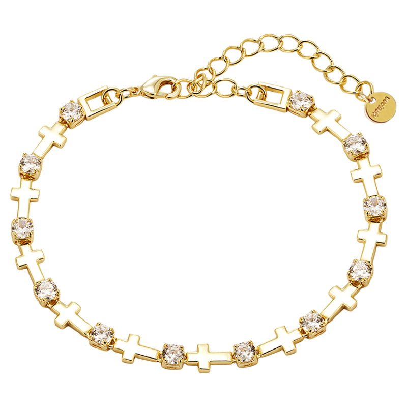 KREAM 金色锆石十字手链男嘻哈女同款情侣手饰 bracelet