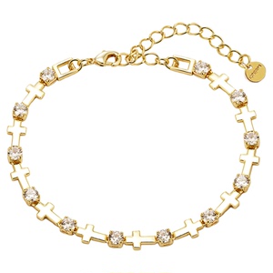 KREAM 金色锆石十字手链男嘻哈女同款情侣手饰 bracelet